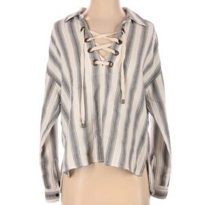 Maven West Oversized Open Collar Striped Hoodie Pullover Jacket Back Slit